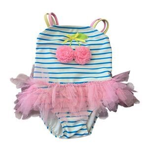 Kate Mack Girls Blue and Pink cherries Swimsuit size 12 months